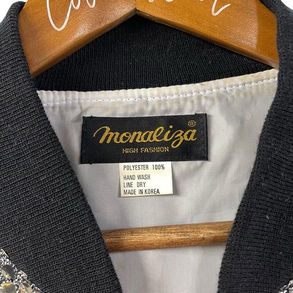 Monaliza Silver Sequin Party Jacket Bomber XL Vintage Disco NYE - Picture 3 of 8